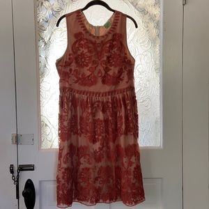Sundance, Burnt Orange Lace Mesh Lined Dress Sz 16
